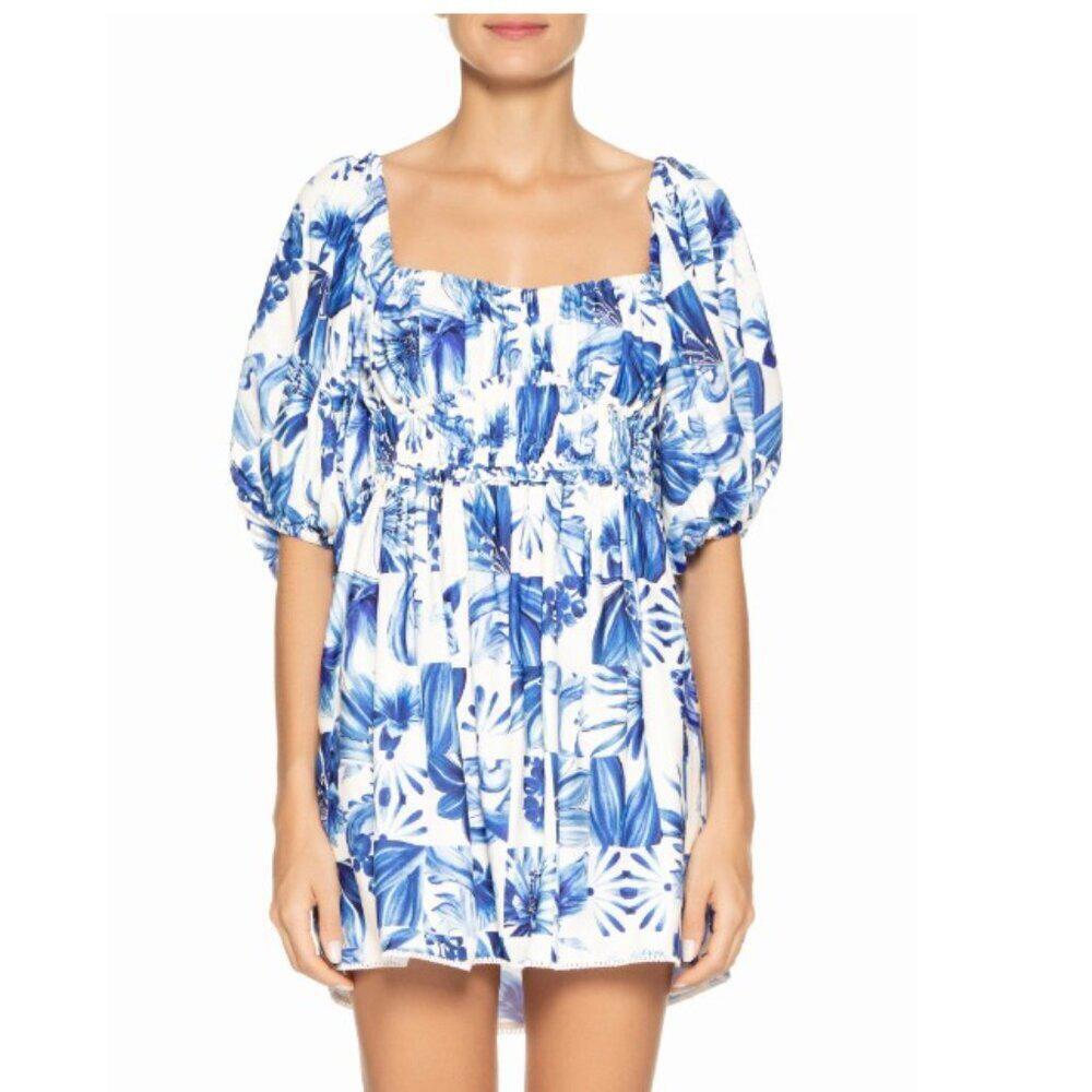 Farm Rio NWT Garden Tiles Plaid Mini Short Dress Flower Print